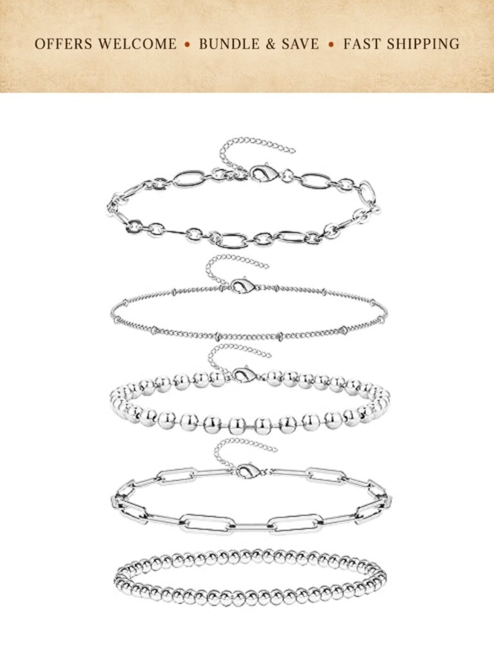 14K Gold Chain Bracelets Set Women Dainty Stackable Layered Adjustable